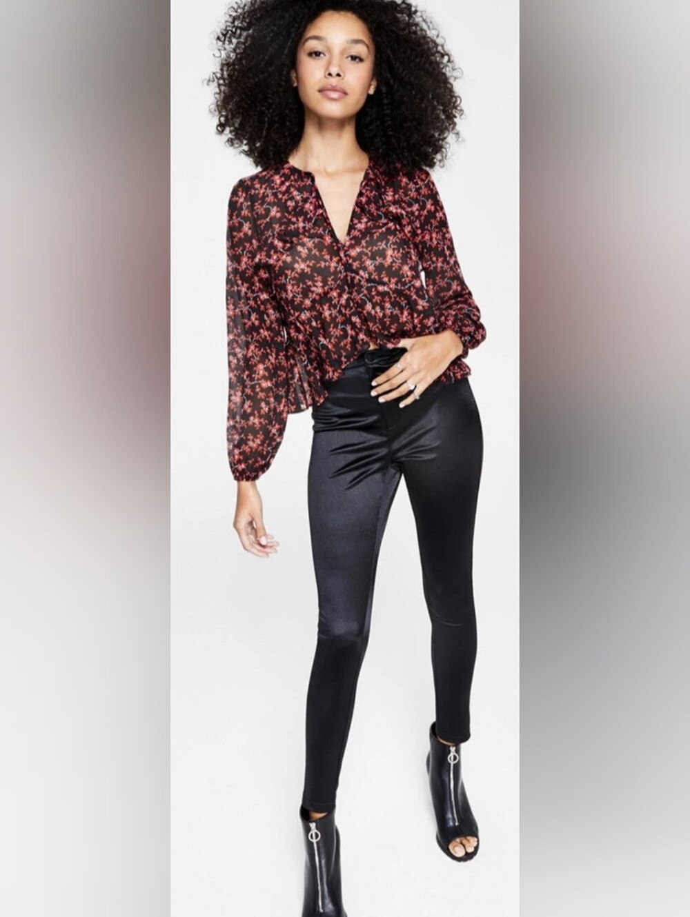NWT! Bar III Fall Floral Boho Chic Top Red Ruffled Women's Crop Blouse Medium